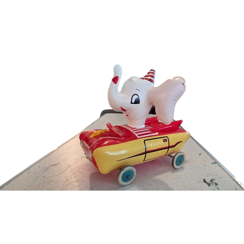 Rare Made In Japan Blow Up Car Elephant‎ CADILLAC Rare Pull Toy